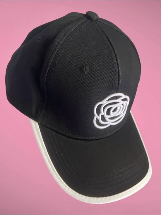 Fun Fashion Accessories - Fun Fashion New Cap Black w/white embroidered Camilla flower/Adjustable